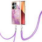 For Xiaomi Redmi Note 13 Pro 4G Global Electroplating Marble Dual-side IMD Phone Case with Lanyard(Purple 001) - 1
