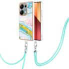 For Xiaomi Redmi Note 13 Pro 4G Global Electroplating Marble Dual-side IMD Phone Case with Lanyard(Green 004) - 1