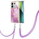 For Xiaomi Redmi Note 13 Pro 5G Global Electroplating Marble Dual-side IMD Phone Case with Lanyard(Purple 001) - 1