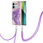 For Xiaomi Redmi Note 13 Pro 5G Global Electroplating Marble Dual-side IMD Phone Case with Lanyard(Purple 002) - 1