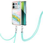 For Xiaomi Redmi Note 13 Pro 5G Global Electroplating Marble Dual-side IMD Phone Case with Lanyard(Green 004) - 1