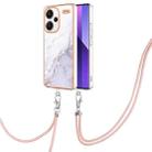 For Xiaomi Redmi Note 13 Pro+ 5G Electroplating Marble Dual-side IMD Phone Case with Lanyard(White 006) - 1