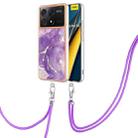 For Xiaomi Poco X6 Pro Electroplating Marble Dual-side IMD Phone Case with Lanyard(Purple 002) - 1