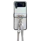 For Samsung Galaxy Z Flip4 Crocodile Pattern Glitter Powder Shockproof Phone Case with Lanyard and Ring Holder(Silver) - 1