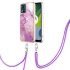 For Motorola Moto E13 Electroplating Marble Dual-side IMD Phone Case with Lanyard(Purple 001) - 1