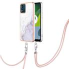 For Motorola Moto E13 Electroplating Marble Dual-side IMD Phone Case with Lanyard(White 006) - 1