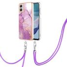 For Motorola Moto G53 5G Electroplating Marble Dual-side IMD Phone Case with Lanyard(Purple 001) - 1