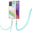 For Motorola Moto G84 Electroplating Marble Dual-side IMD Phone Case with Lanyard(Green 004) - 1