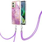 For Motorola Moto G54 Electroplating Marble Dual-side IMD Phone Case with Lanyard(Purple 001) - 1