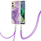 For Motorola Moto G54 Electroplating Marble Dual-side IMD Phone Case with Lanyard(Purple 002) - 1