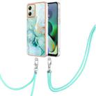 For Motorola Moto G54 Electroplating Marble Dual-side IMD Phone Case with Lanyard(Green 003) - 1