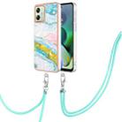 For Motorola Moto G54 Electroplating Marble Dual-side IMD Phone Case with Lanyard(Green 004) - 1