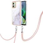 For Motorola Moto G54 Electroplating Marble Dual-side IMD Phone Case with Lanyard(White 006) - 1