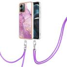 For Motorola Moto G14 Electroplating Marble Dual-side IMD Phone Case with Lanyard(Purple 001) - 1