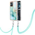 For Motorola Moto G14 Electroplating Marble Dual-side IMD Phone Case with Lanyard(Green 003) - 1