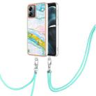 For Motorola Moto G14 Electroplating Marble Dual-side IMD Phone Case with Lanyard(Green 004) - 1