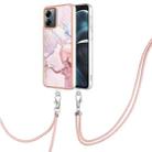 For Motorola Moto G14 Electroplating Marble Dual-side IMD Phone Case with Lanyard(Rose Gold 005) - 1