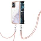For Motorola Moto G14 Electroplating Marble Dual-side IMD Phone Case with Lanyard(White 006) - 1