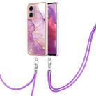 For Motorola Moto G04 4G / G24 4G Electroplating Marble Dual-side IMD Phone Case with Lanyard(Purple 001) - 1