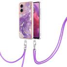 For Motorola Moto G04 4G / G24 4G Electroplating Marble Dual-side IMD Phone Case with Lanyard(Purple 002) - 1