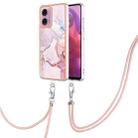 For Motorola Moto G04 4G / G24 4G Electroplating Marble Dual-side IMD Phone Case with Lanyard(Rose Gold 005) - 1