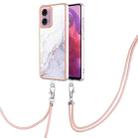 For Motorola Moto G04 4G / G24 4G Electroplating Marble Dual-side IMD Phone Case with Lanyard(White 006) - 1