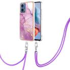 For Motorola Moto G34 Electroplating Marble Dual-side IMD Phone Case with Lanyard(Purple 001) - 1