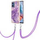 For Motorola Moto G34 Electroplating Marble Dual-side IMD Phone Case with Lanyard(Purple 002) - 1