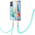 For Motorola Moto G34 Electroplating Marble Dual-side IMD Phone Case with Lanyard(Green 003) - 1