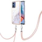 For Motorola Moto G34 Electroplating Marble Dual-side IMD Phone Case with Lanyard(White 006) - 1