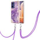 For Motorola Moto G85 Electroplating Marble Dual-side IMD Phone Case with Lanyard(Purple 002) - 1