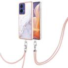 For Motorola Moto G85 Electroplating Marble Dual-side IMD Phone Case with Lanyard(White 006) - 1