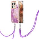 For Motorola Edge 50 Ultra Electroplating Marble Dual-side IMD Phone Case with Lanyard(Purple 001) - 1