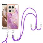 For Motorola Edge 50 Ultra Electroplating Marble Dual-side IMD Phone Case with Lanyard(Purple 001) - 2