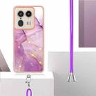 For Motorola Edge 50 Ultra Electroplating Marble Dual-side IMD Phone Case with Lanyard(Purple 001) - 3