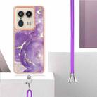 For Motorola Edge 50 Ultra Electroplating Marble Dual-side IMD Phone Case with Lanyard(Purple 002) - 3