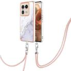 For Motorola Edge 50 Ultra Electroplating Marble Dual-side IMD Phone Case with Lanyard(White 006) - 1