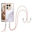 For Motorola Edge 50 Ultra Electroplating Marble Dual-side IMD Phone Case with Lanyard(White 006) - 2