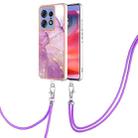 For Motorola Edge 50 Pro Electroplating Marble Dual-side IMD Phone Case with Lanyard(Purple 001) - 1