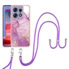 For Motorola Edge 50 Pro Electroplating Marble Dual-side IMD Phone Case with Lanyard(Purple 001) - 2