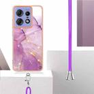 For Motorola Edge 50 Pro Electroplating Marble Dual-side IMD Phone Case with Lanyard(Purple 001) - 3