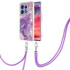 For Motorola Edge 50 Pro Electroplating Marble Dual-side IMD Phone Case with Lanyard(Purple 002) - 1