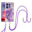 For Motorola Edge 50 Pro Electroplating Marble Dual-side IMD Phone Case with Lanyard(Purple 002) - 2