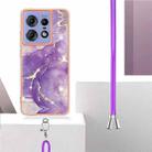 For Motorola Edge 50 Pro Electroplating Marble Dual-side IMD Phone Case with Lanyard(Purple 002) - 3