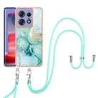 For Motorola Edge 50 Pro Electroplating Marble Dual-side IMD Phone Case with Lanyard(Green 003) - 2