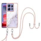 For Motorola Edge 50 Pro Electroplating Marble Dual-side IMD Phone Case with Lanyard(White 006) - 2