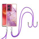 For Motorola Edge 50 Fusion Electroplating Marble Dual-side IMD Phone Case with Lanyard(Purple 001) - 2