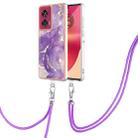 For Motorola Edge 50 Fusion Electroplating Marble Dual-side IMD Phone Case with Lanyard(Purple 002) - 1