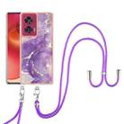 For Motorola Edge 50 Fusion Electroplating Marble Dual-side IMD Phone Case with Lanyard(Purple 002) - 2