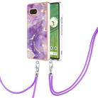 For Google Pixel 7a Electroplating Marble Dual-side IMD Phone Case with Lanyard(Purple 002) - 1